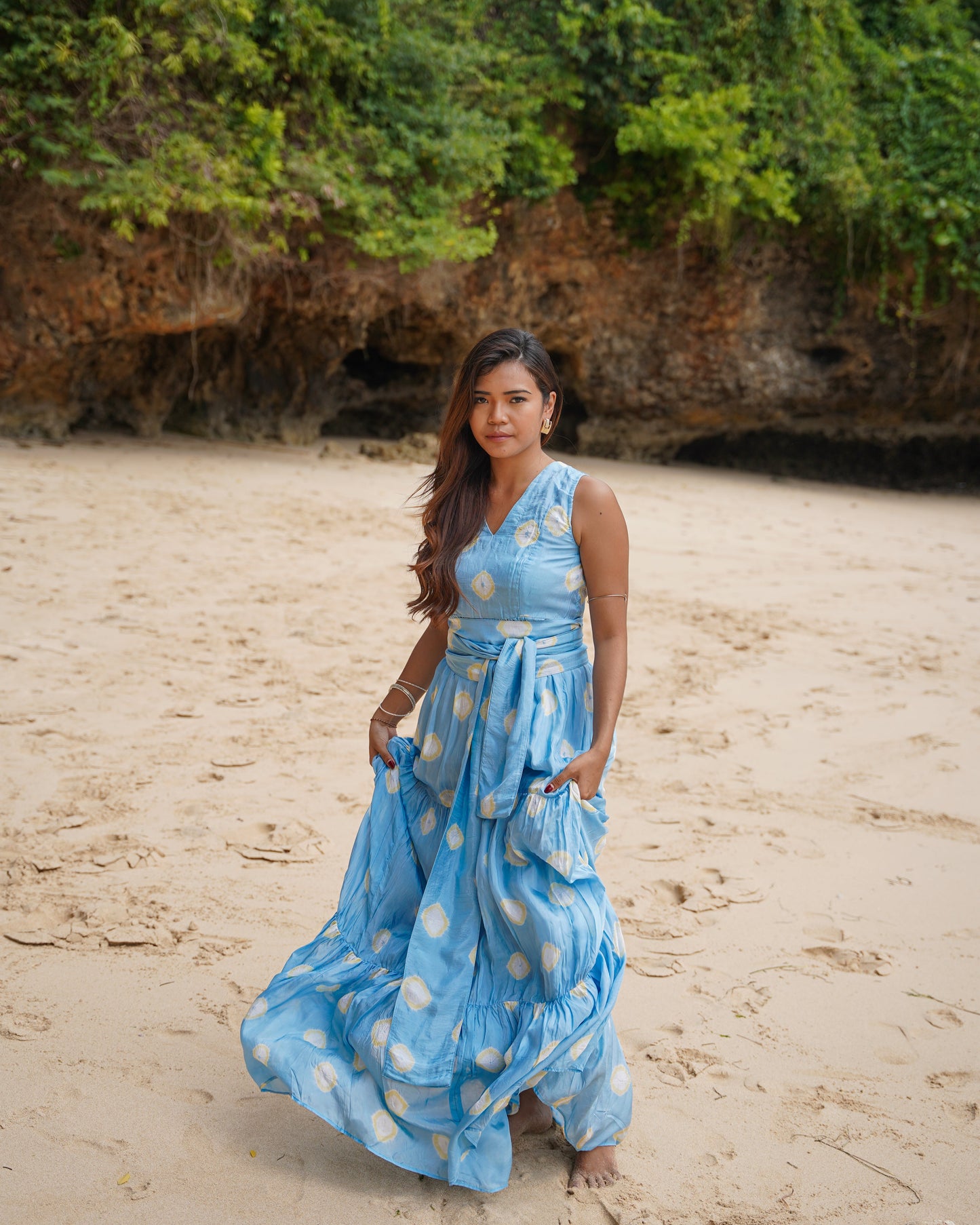 Isle Dot Bandhani Dress - Blue
