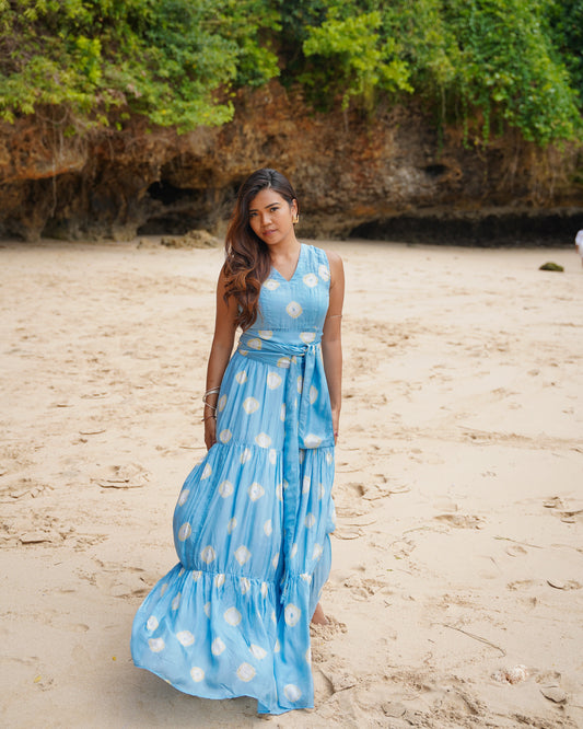Isle Dot Bandhani Dress - Blue