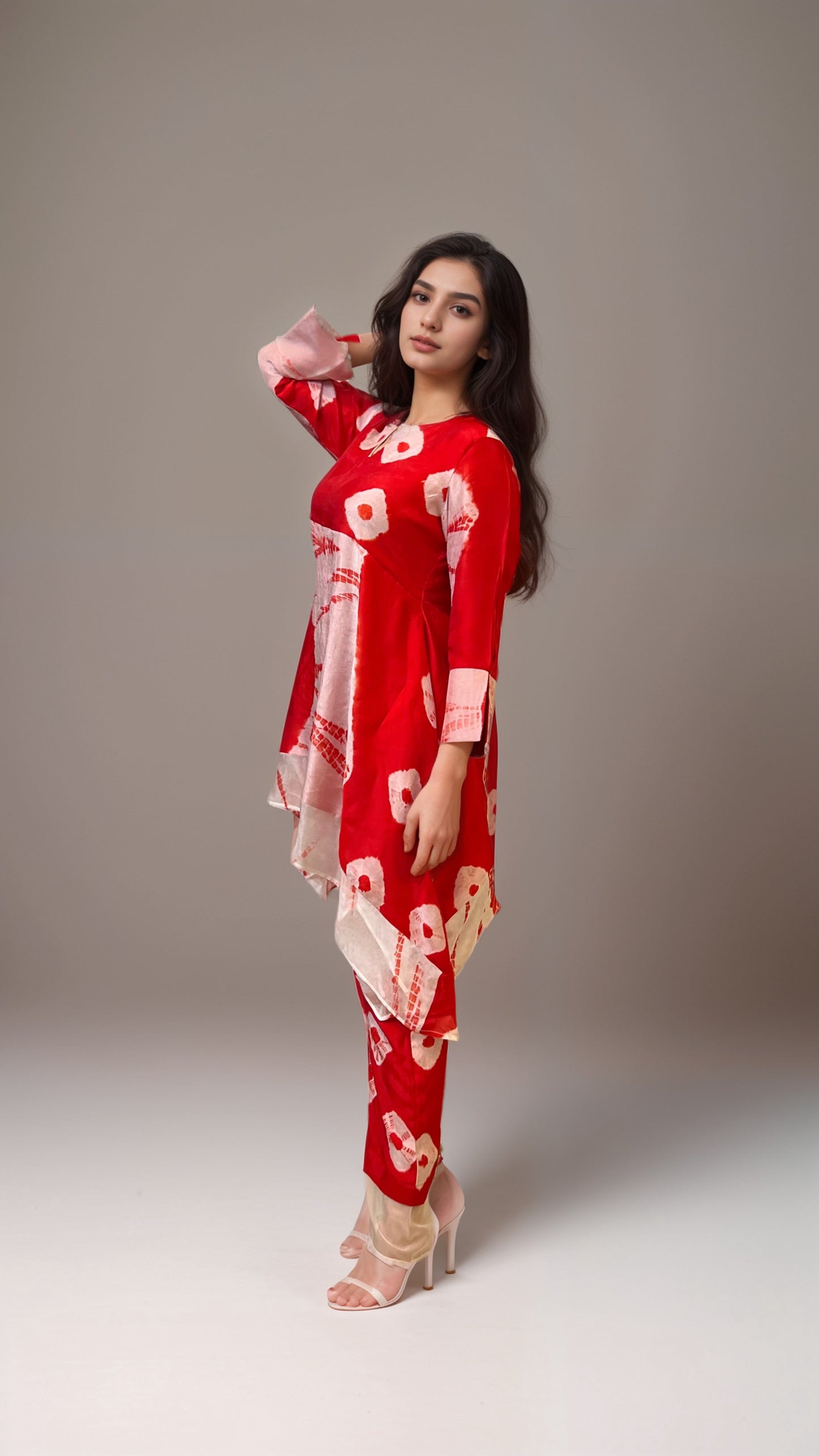 Red Reign Shibori-Bandhani Kurta Set