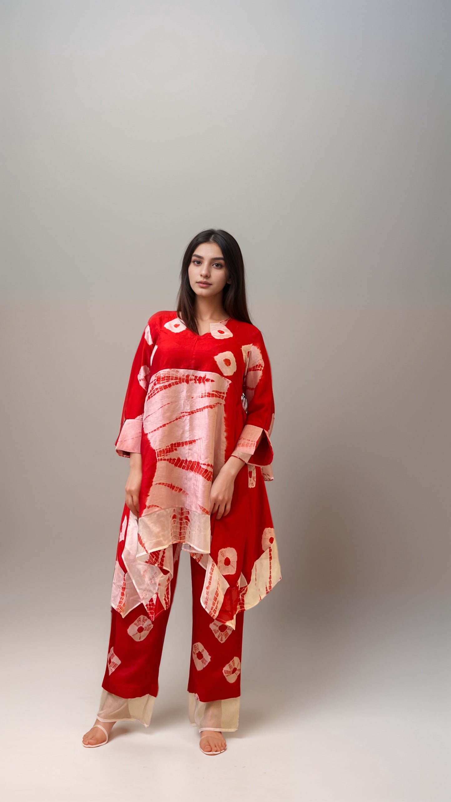 Red Reign Shibori-Bandhani Kurta Set