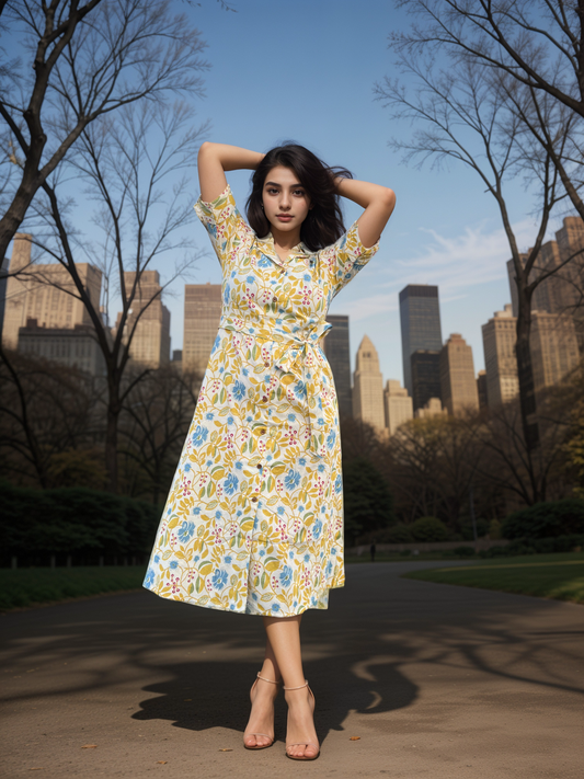 Bloom Button Down Dress - Yellow