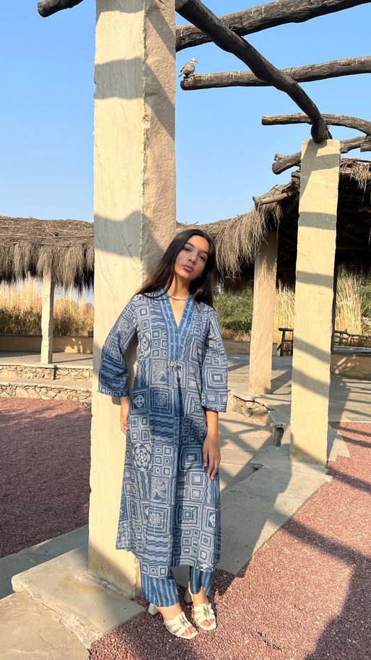 Boho Gloss Co-ord Set - Blue