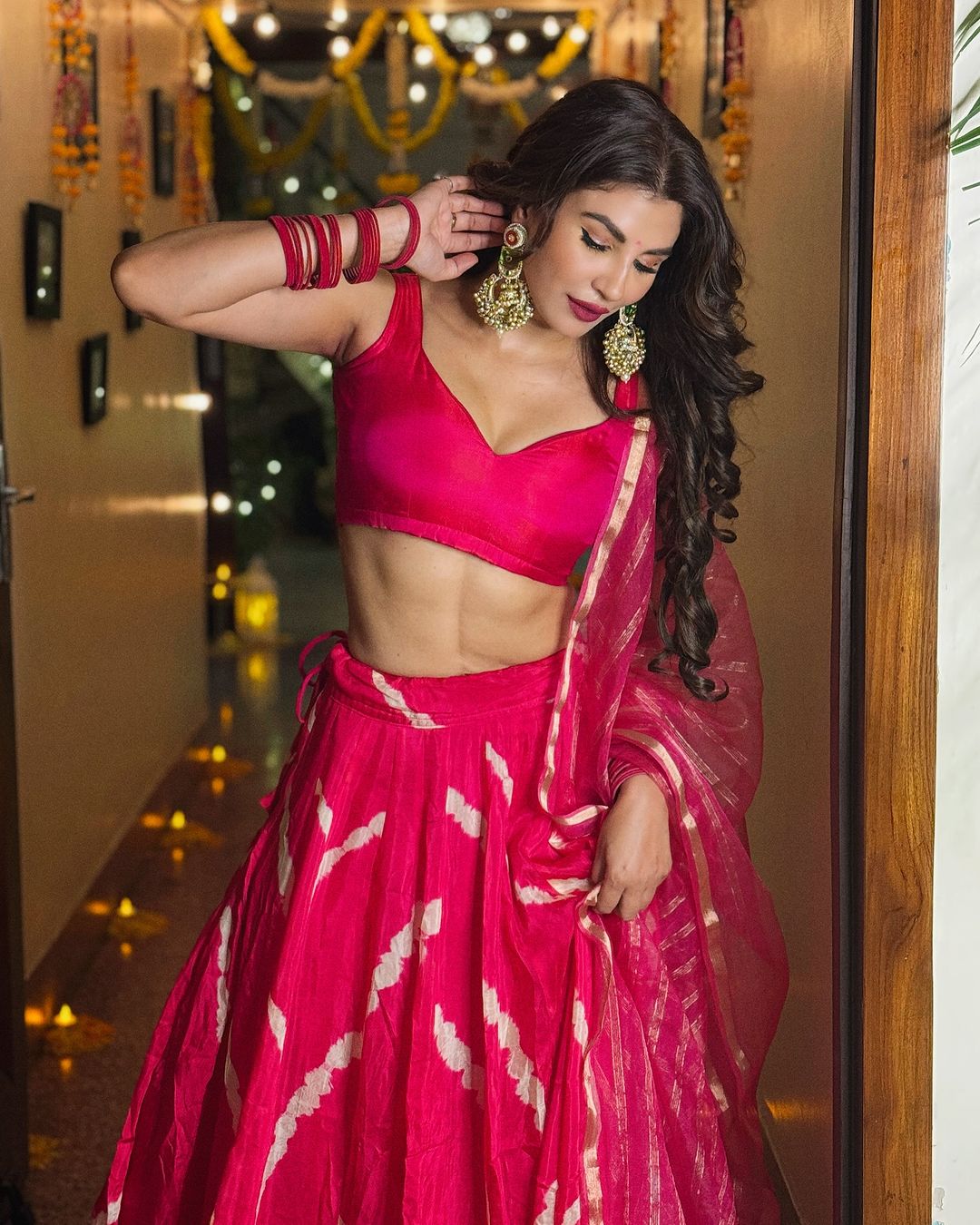 Pink Ripple Leheriya Lehenga