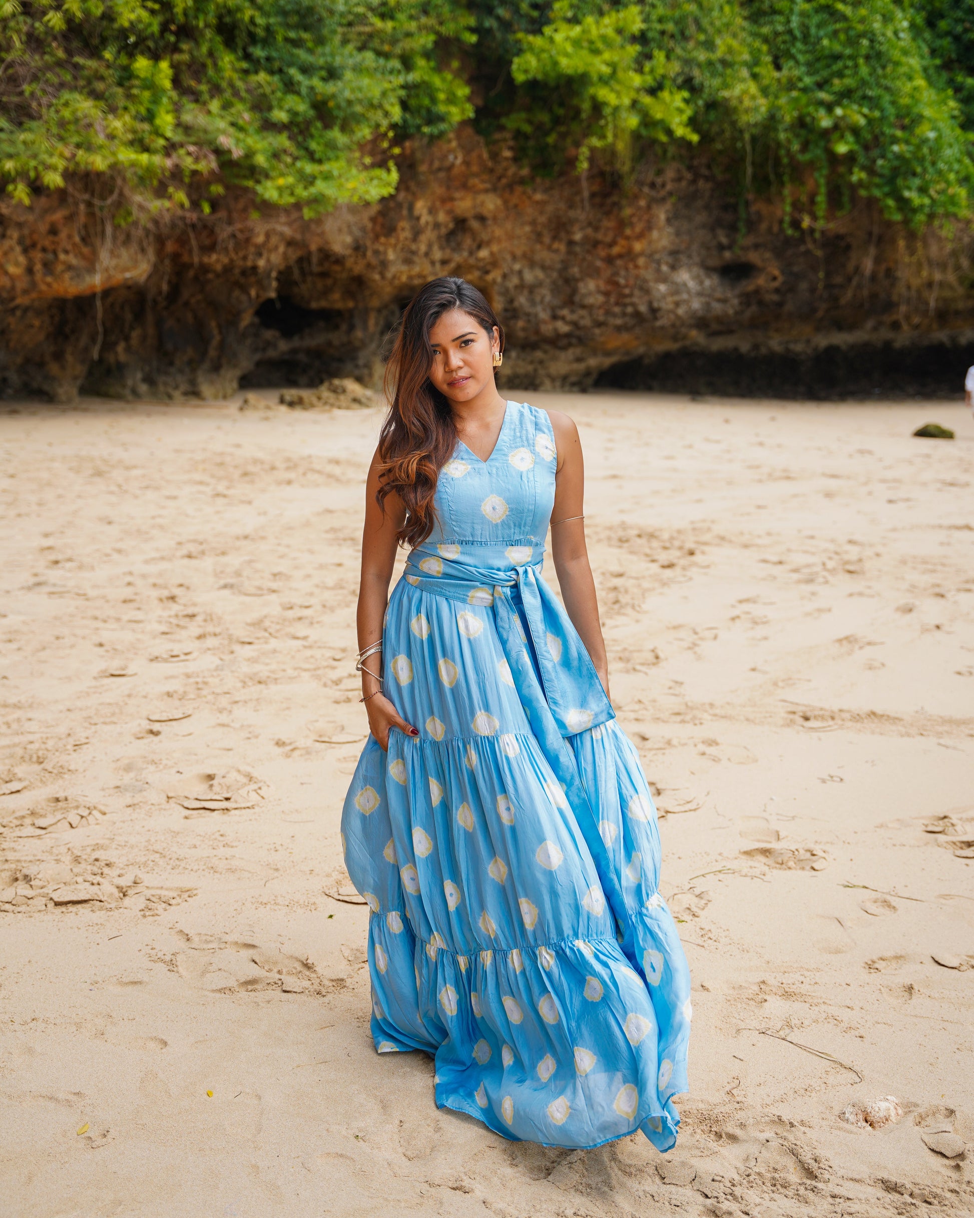 Isle Dot Bandhani Dress - Blue Mangvwani Isle Dot Bandhani Dress - Blue Mangvwani