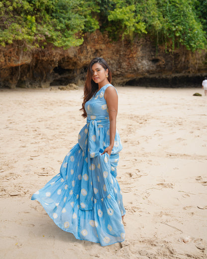 Isle Dot Bandhani Dress - Blue