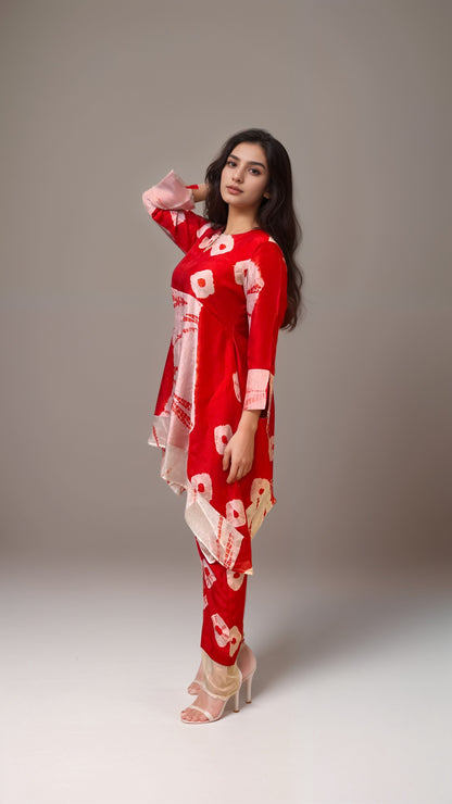 Red Reign Shibori-Bandhani Kurta Set