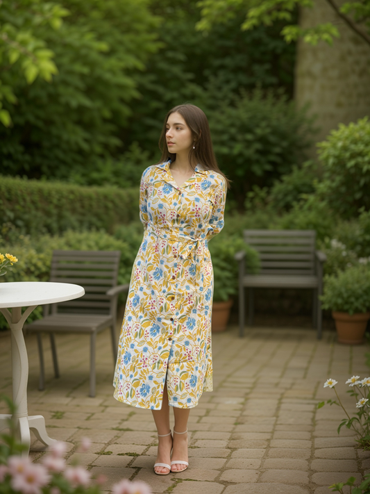 Bloom Button Down Dress - Yellow