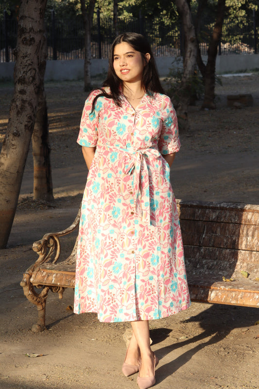 Bloom Button Down Dress - Pink