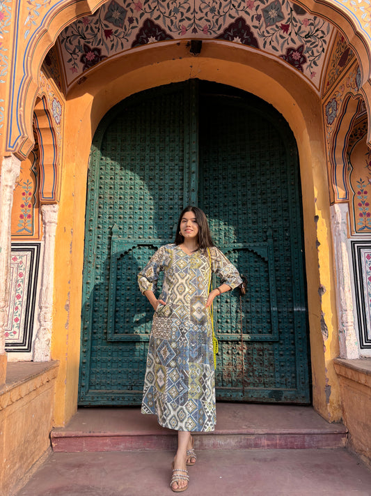 Akaar Dress - Blue,  Green