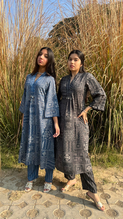 Boho Gloss Co-ord Set - Blue