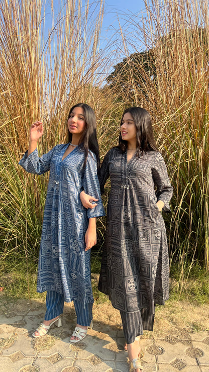 Boho Gloss Co-ord Set - Blue