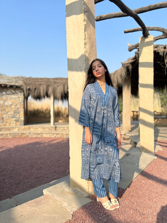 Boho Gloss Co-ord Set - Blue