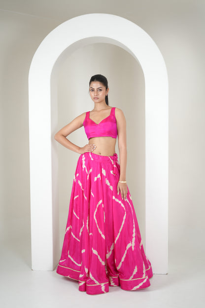 Pink Ripple Leheriya Lehenga