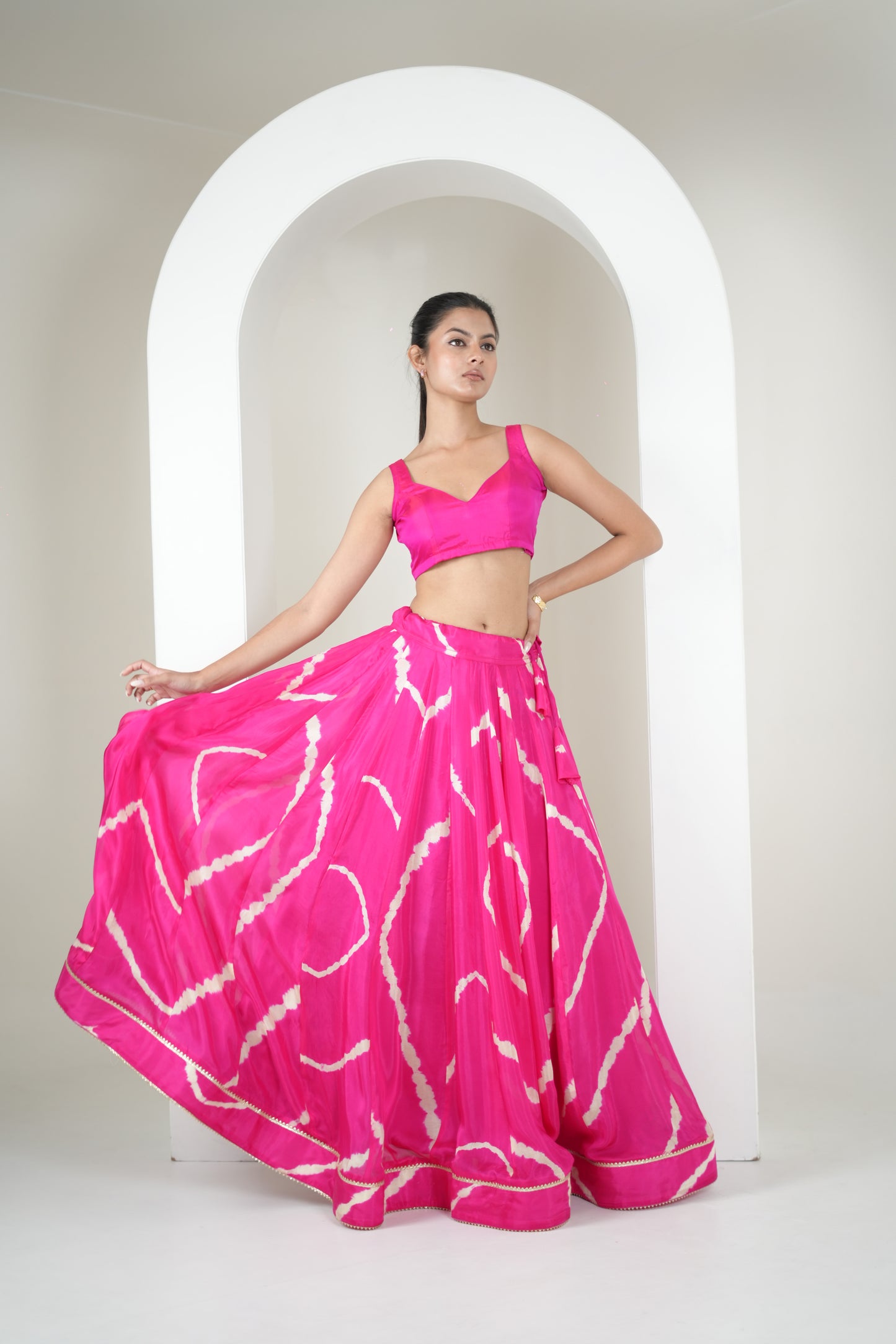 Pink Ripple Leheriya Lehenga