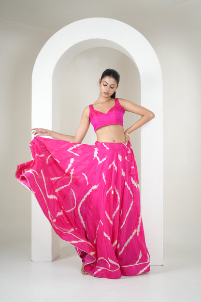Pink Ripple Leheriya Lehenga