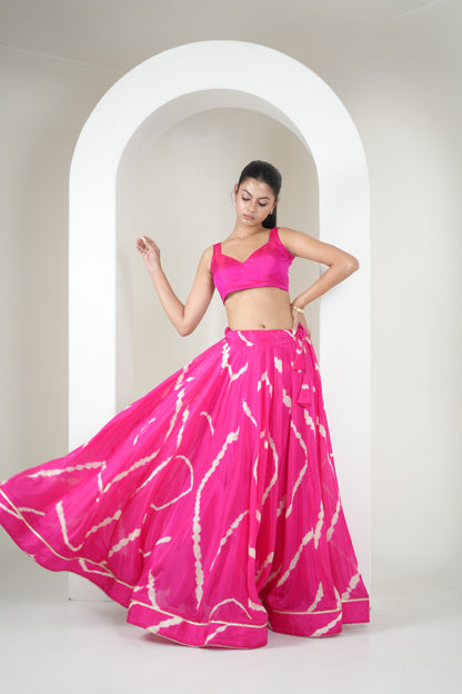 Pink Ripple Leheriya Lehenga