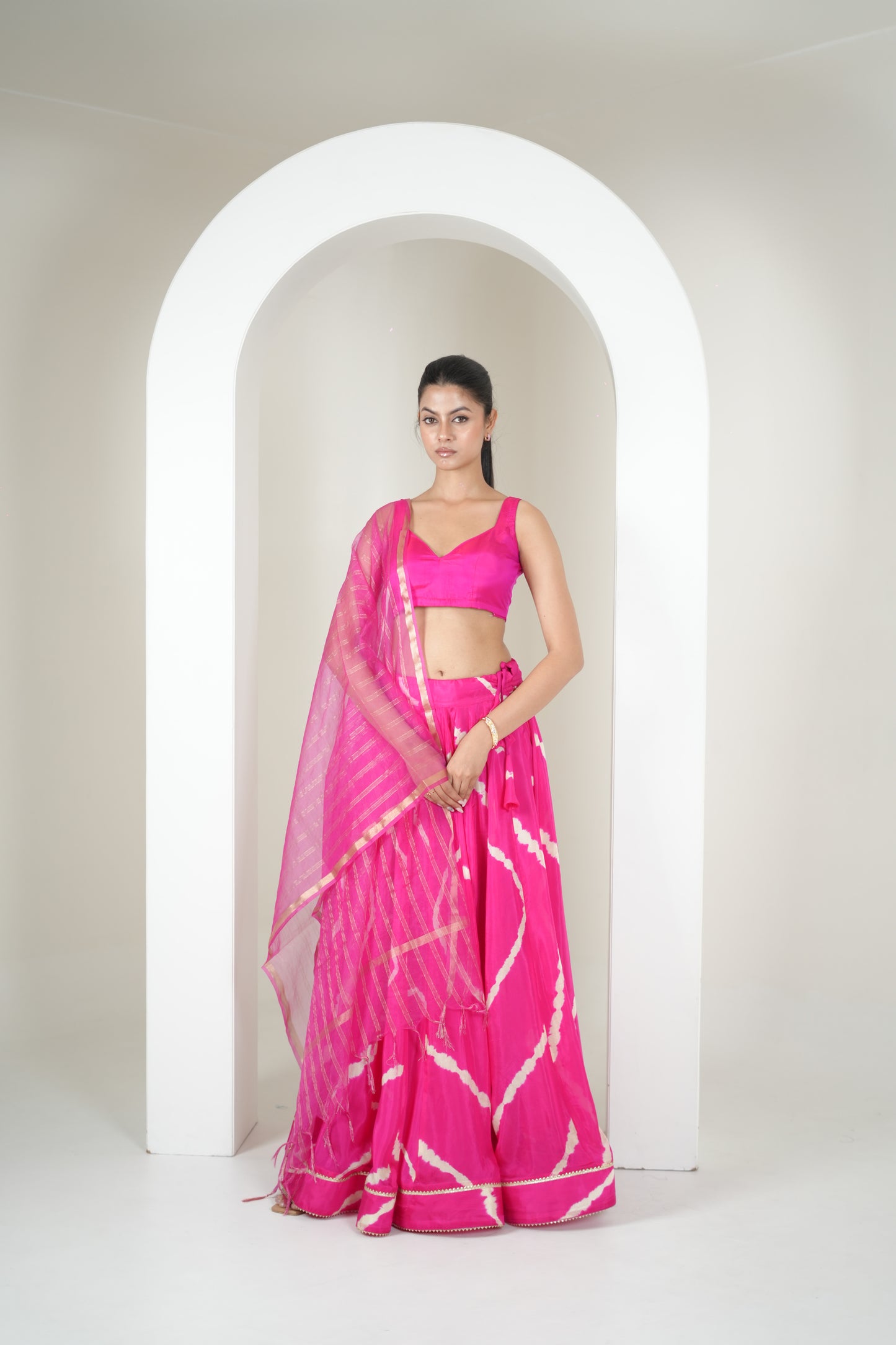 Pink Ripple Leheriya Lehenga