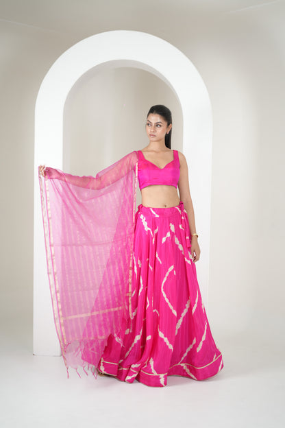 Pink Ripple Leheriya Lehenga