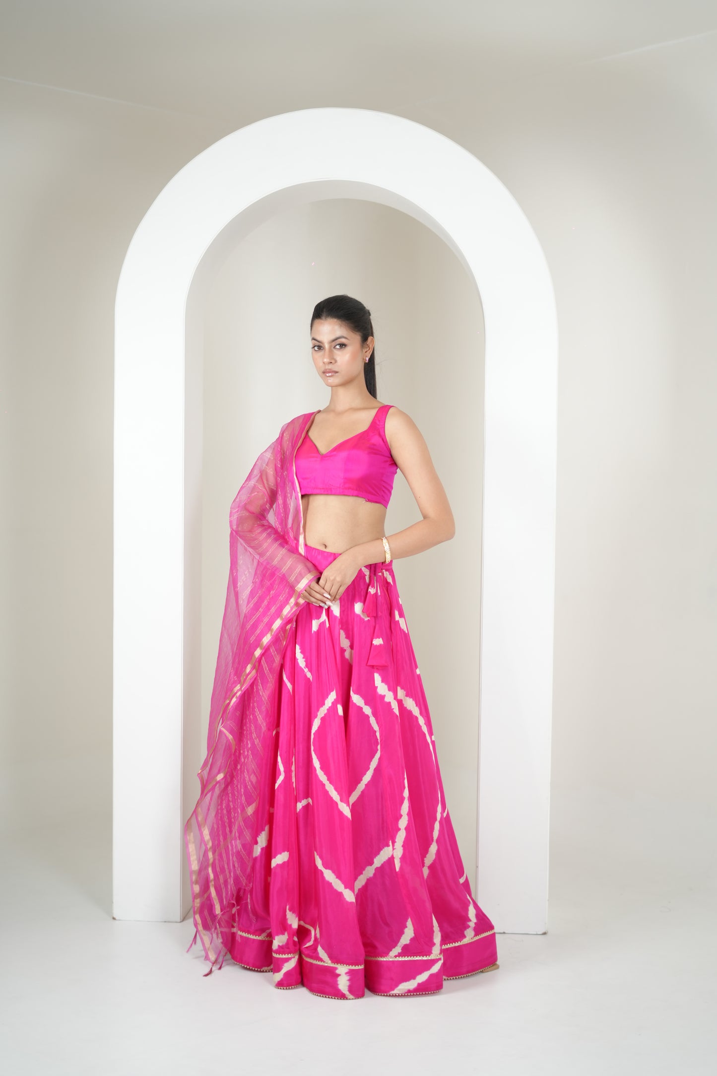 Pink Ripple Leheriya Lehenga