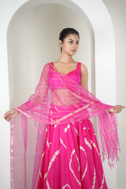 Pink Ripple Leheriya Lehenga