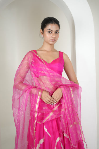 Pink Ripple Leheriya Lehenga